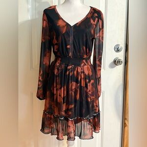Madison + Hudson Chic Black and Rust Floral Long Sleeve Dress size M NWT